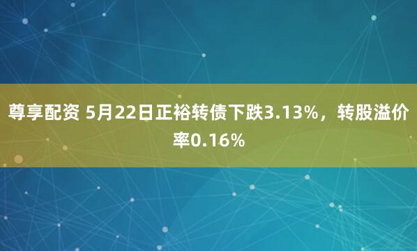 尊享配资 5月22日正裕转债下跌3.13%，转股溢价率0.16%