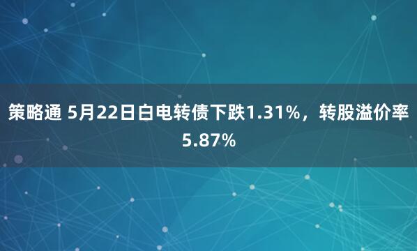 策略通 5月22日白电转债下跌1.31%，转股溢价率5.87%